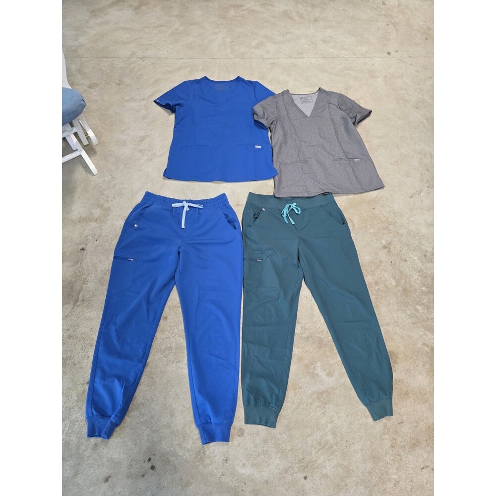 Figs Unisex Scrubs 4 Count (2 Tops/2 Bottoms) Blue/Green/Grey Size Medium